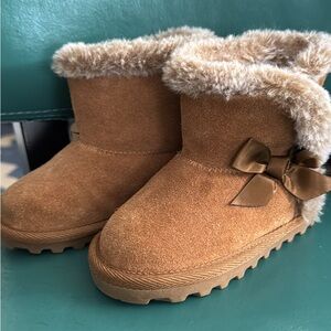 BearPaw Tan Kids Boots with Bow
